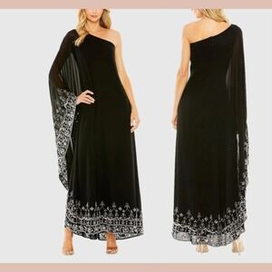 NWT Mac‎ Duggal [ 14 ] 9251 One Shoulder Embellished Trapeze Gown Black J1832